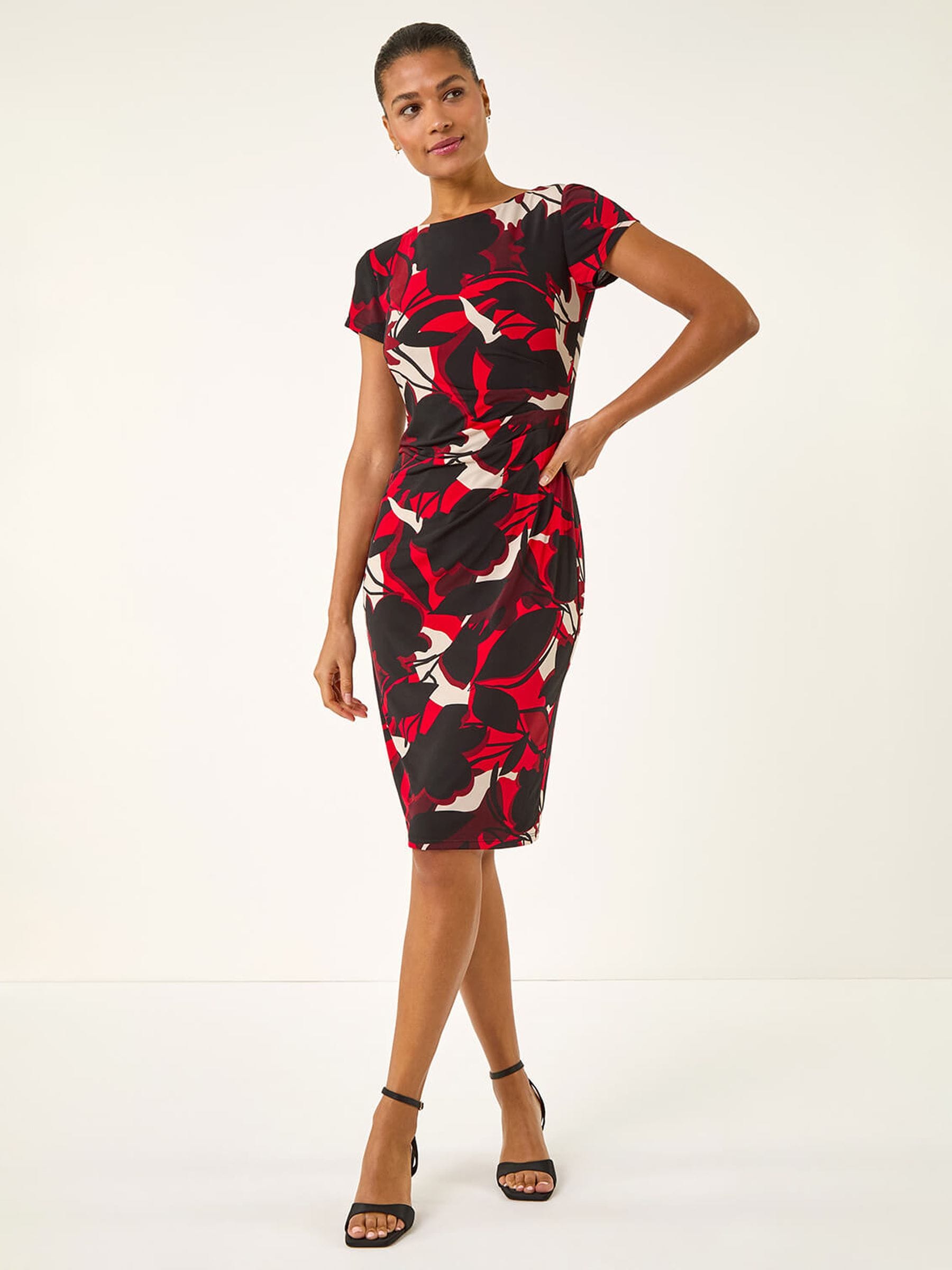 Roman Women's Multi Leaf Print Gathered Shift Dress Size 18 - Image 3