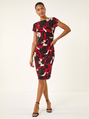 Roman Red Leaf Print Gathered Shift Dress - Image 1 of 5