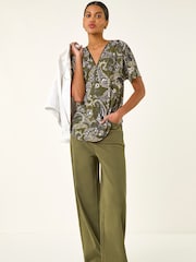 Roman Green Paisley Print Zip Front Top - Image 1 of 5