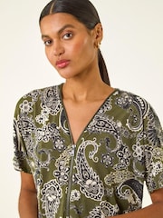 Roman Green Paisley Print Zip Front Top - Image 4 of 5