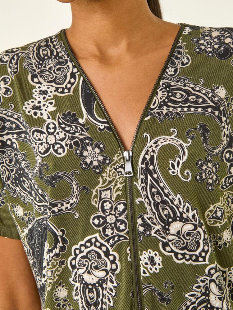 Roman Green Paisley Print Zip Front Top - Image 5 of 5 Roman Green Paisley Print Zip Front Top - Image 5 of 5