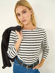 Roman Black Stripe Print Stretch Top - Image 1 of 5