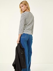 Roman Black Stripe Print Stretch Top - Image 3 of 5