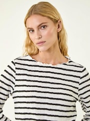 Roman Black Stripe Print Stretch Top - Image 4 of 5