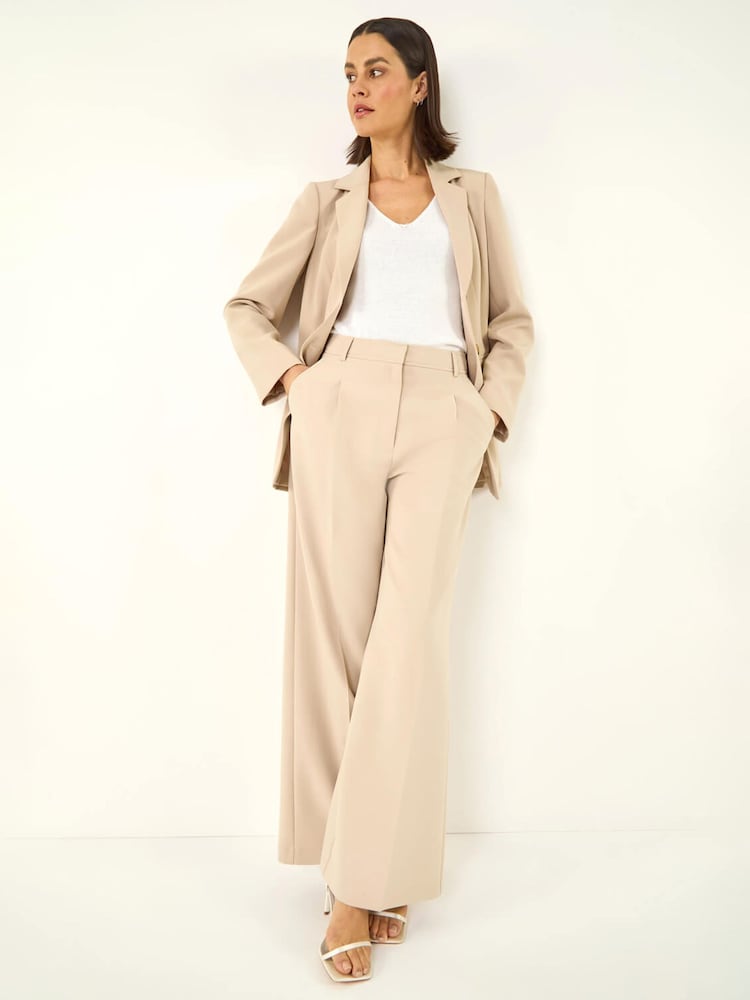 Roman Brown Pleat Front Wide Leg Trousers - Image 1 of 5