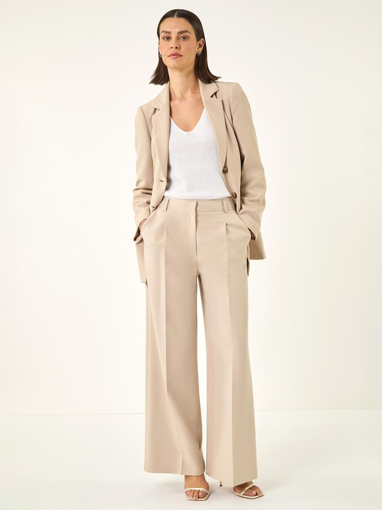 Roman Brown Pleat Front Wide Leg Trousers - Image 2 of 5