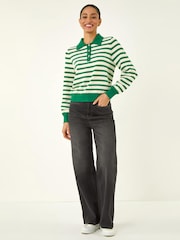 Roman Green Stripe V-Neck Knitted Jumper - Image 2 of 5