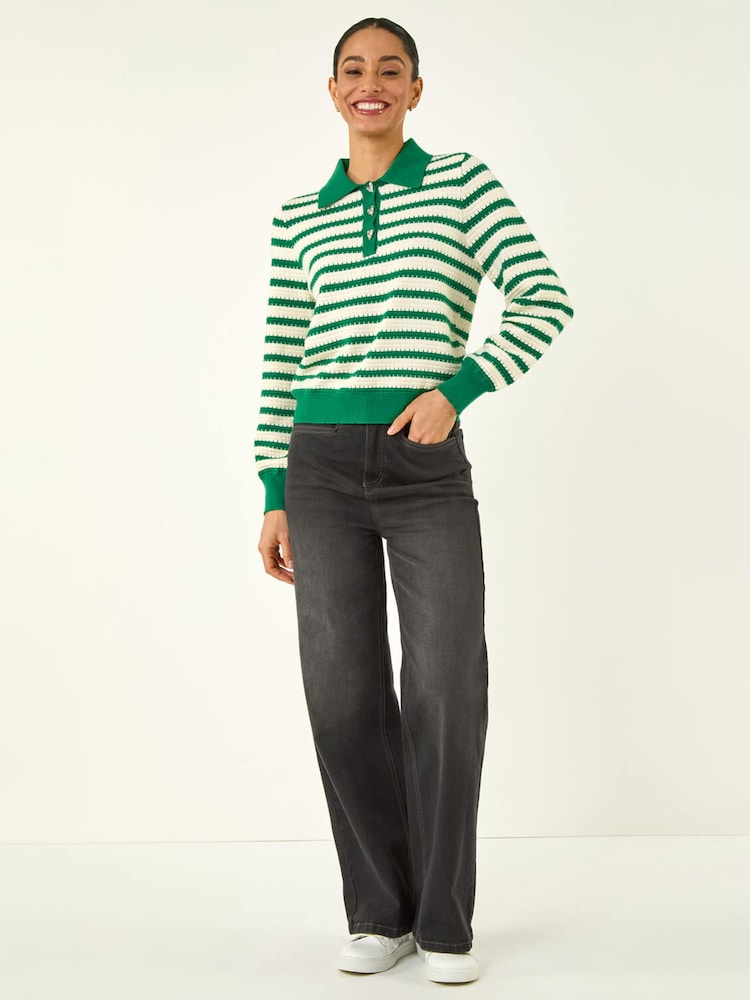 Roman Green Stripe V-Neck Knitted Jumper - Image 2 of 5