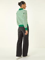 Roman Green Stripe V-Neck Knitted Jumper - Image 3 of 5