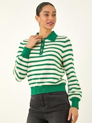 Roman Green Stripe V-Neck Knitted Jumper - Image 4 of 5