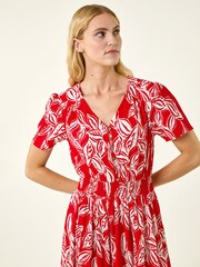 Roman Red Leaf Print Shirred Maxi Dress - Image 4 of 5
