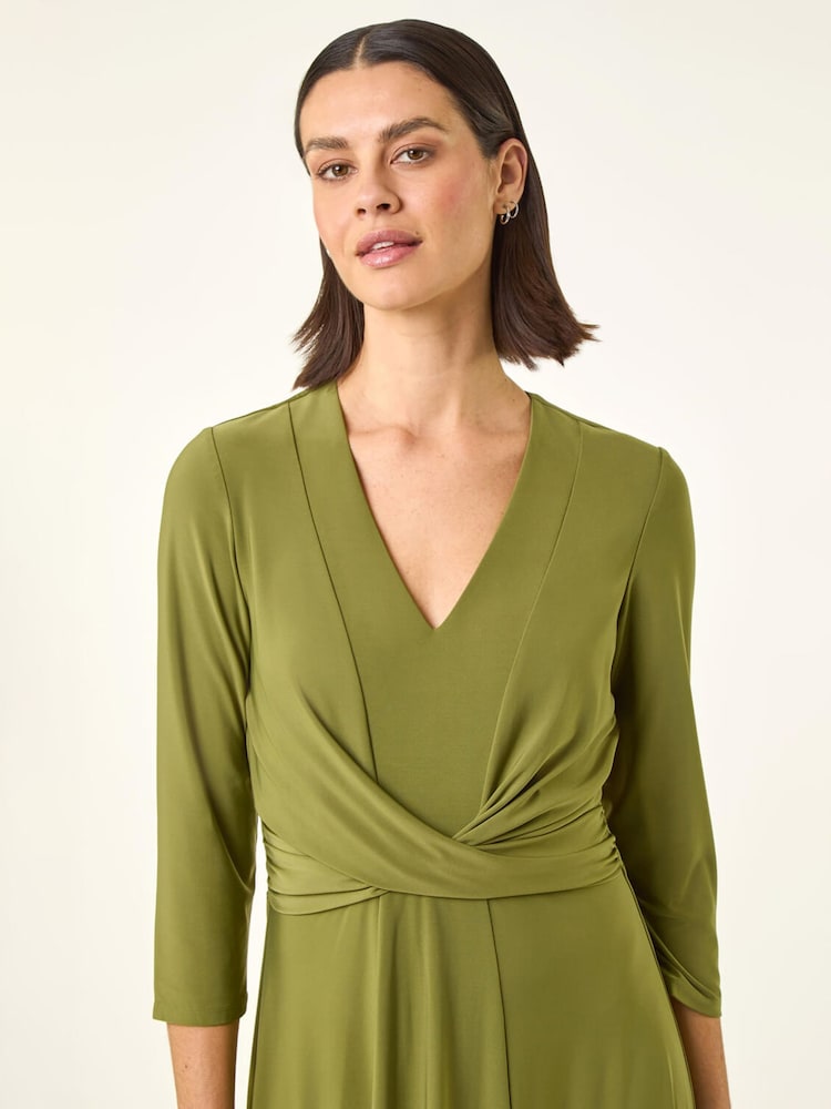 Buy Roman Green Stretch Cross-Over Midi Dress from Next Gibraltar