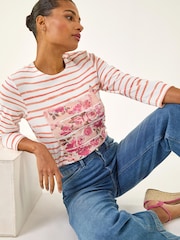 Roman Pink Floral Hotfix Stripe Top - Image 1 of 5