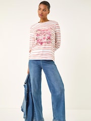 Roman Pink Floral Hotfix Stripe Top - Image 2 of 5