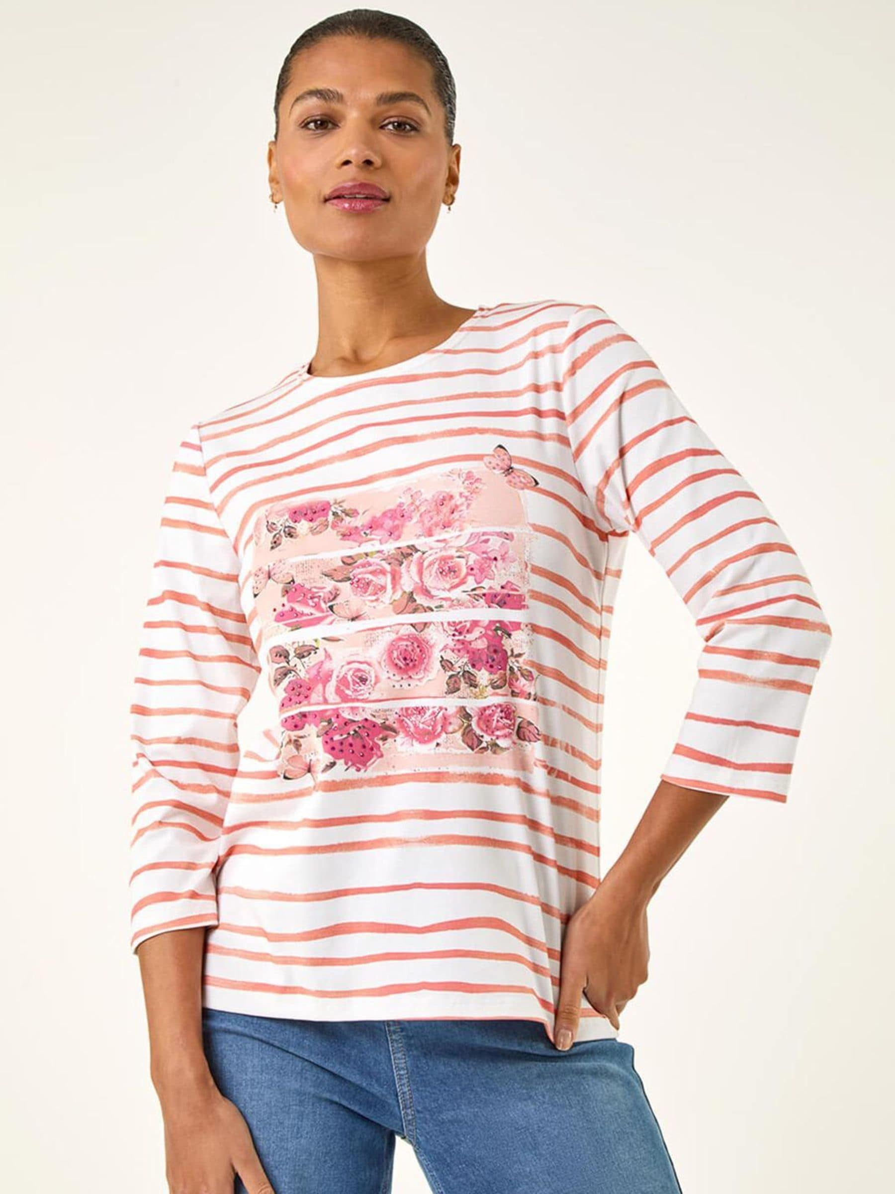 Buy Roman Pink Floral Hotfix Stripe Top from Next Canada