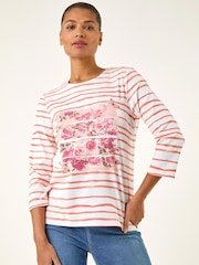Roman Pink Floral Hotfix Stripe Top - Image 4 of 5