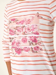 Roman Pink Floral Hotfix Stripe Top - Image 5 of 5