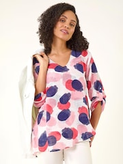 Roman Pink Abstract Wrap Hem Top - Image 2 of 5