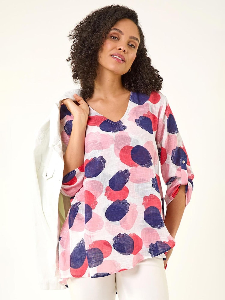 Roman Pink Abstract Wrap Hem Top - Image 2 of 5