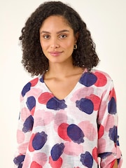Roman Pink Abstract Wrap Hem Top - Image 4 of 5