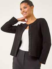 Roman Black Beaded Trim Open Jacket - Image 1 of 5