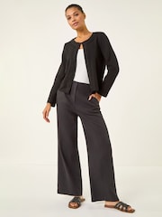 Roman Black Beaded Trim Open Jacket - Image 2 of 5