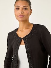 Roman Black Beaded Trim Open Jacket - Image 4 of 5