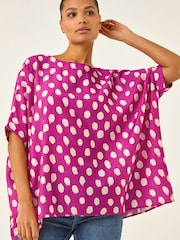 Roman Pink Polka Dot Button Back Top - Image 4 of 5