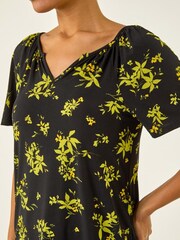 Roman Green Floral Print Gathered Stretch Top - Image 5 of 5