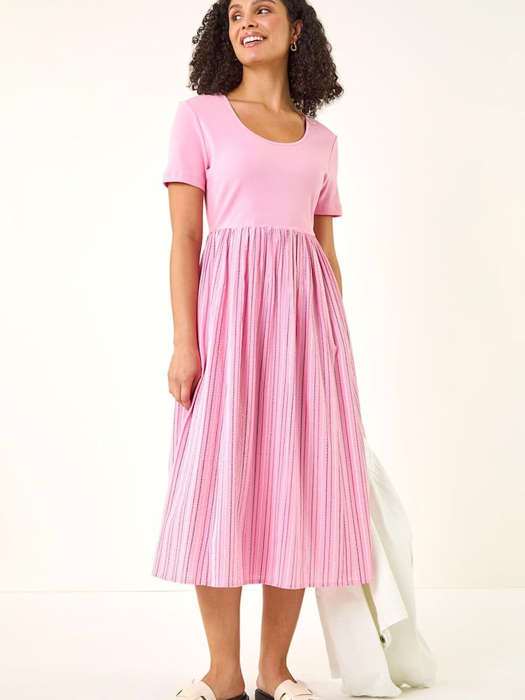 Roman Pink Textured Stripe Midi Dress - Image 2 of 5
