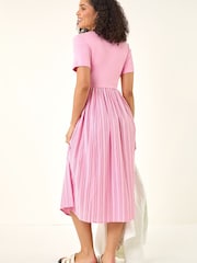 Roman Pink Textured Stripe Midi Dress - Image 3 of 5