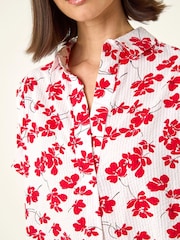 Roman Red Floral Print Pleat Neck Top - Image 5 of 5