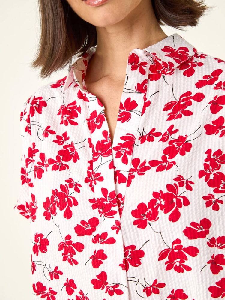 Roman Red Floral Print Pleat Neck Top - Image 5 of 5 Roman Red Floral Print Pleat Neck Top - Image 5 of 5