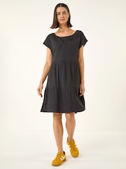 Roman Black Cotton Trim Detail Mini Dress - Image 2 of 5