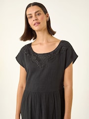 Roman Black Cotton Trim Detail Mini Dress - Image 4 of 5