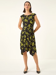 Roman Green Floral Tie Waist Hanky Hem Dress - Image 2 of 5