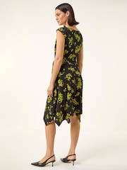 Roman Green Floral Tie Waist Hanky Hem Dress - Image 3 of 5