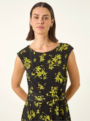 Roman Green Floral Tie Waist Hanky Hem Dress - Image 4 of 5