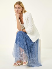 Roman Blue Polka Dot Print Elasticated Mesh Skirt - Image 1 of 5