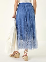 Roman Blue Polka Dot Print Elasticated Mesh Skirt - Image 3 of 5