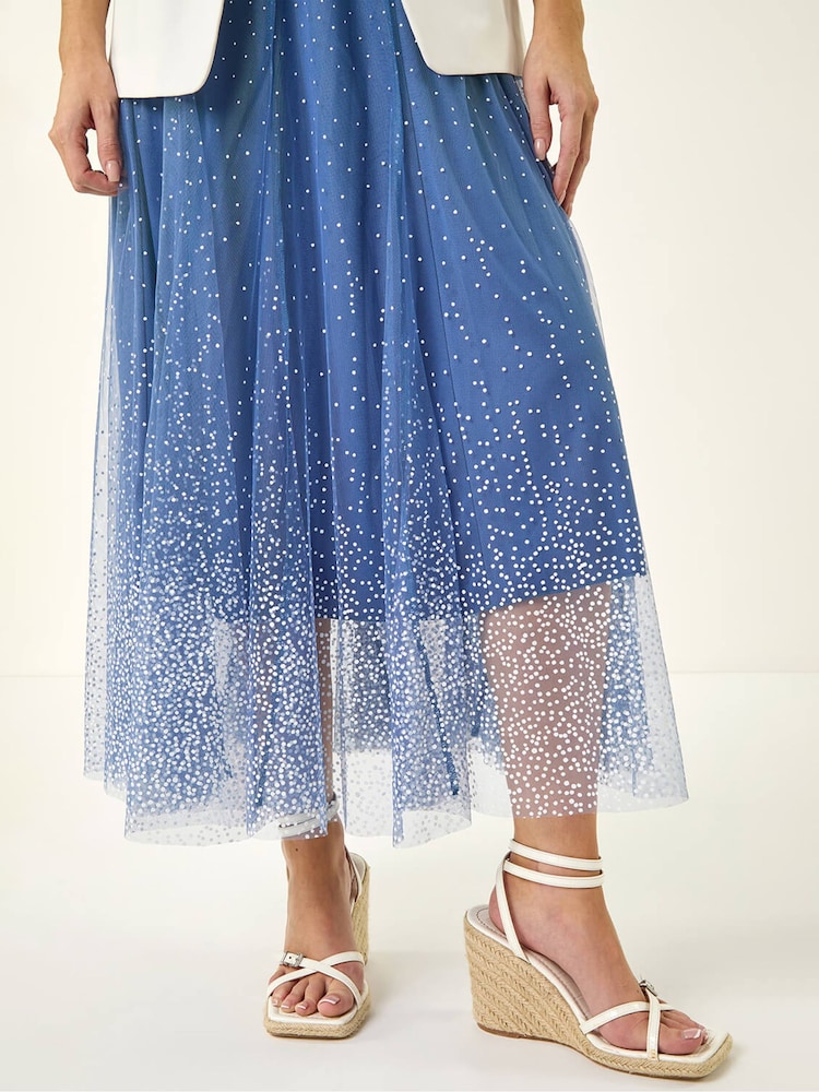 Roman Blue Polka Dot Print Elasticated Mesh Skirt - Image 5 of 5