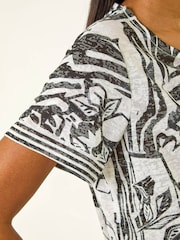 Roman Black Floral Stripe Print Stretch Top - Image 5 of 5