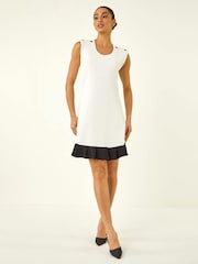 Roman White Contrast Knit Fluted Hem Dress - Image 2 of 5