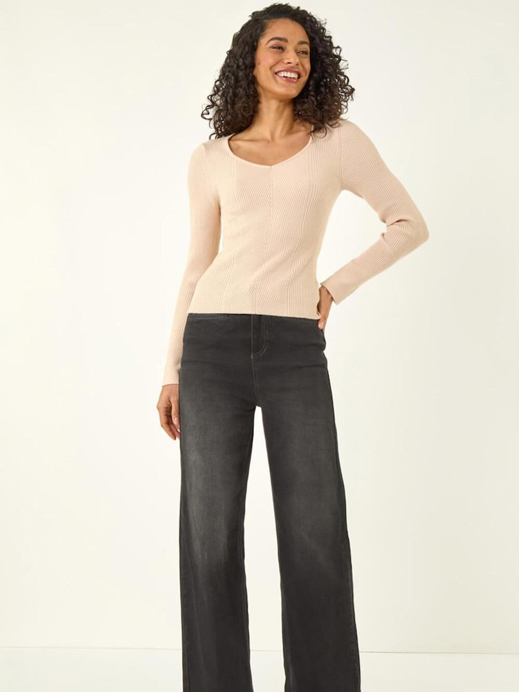 Roman Natural Ribbed Knitted Top - Image 2 of 5 Roman Natural Ribbed Knitted Top - Image 2 of 5