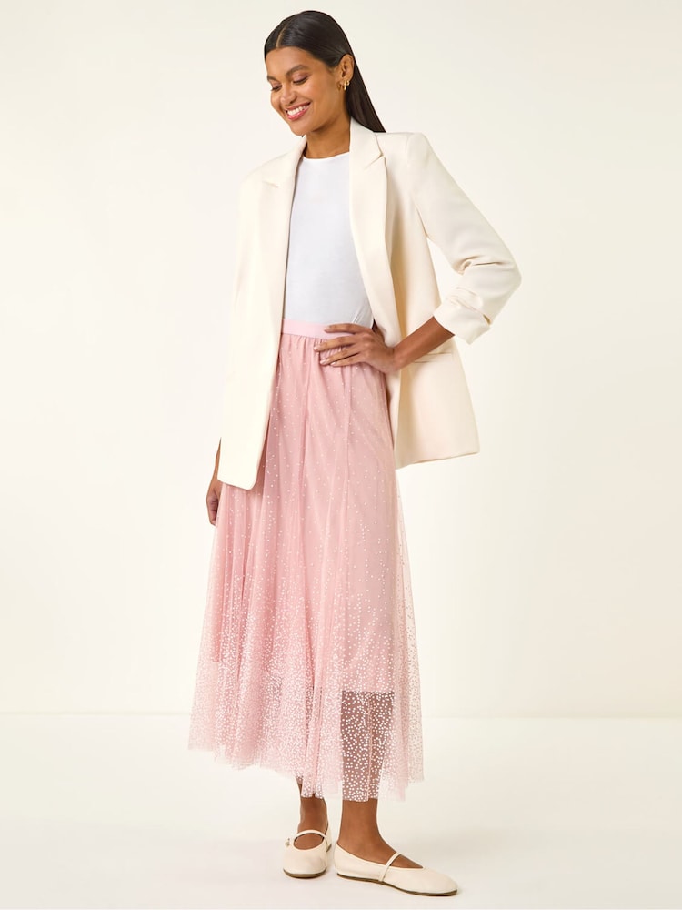 Roman Pink Polka Dot Print Elasticated Mesh Skirt - Image 2 of 5