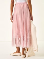 Roman Pink Polka Dot Print Elasticated Mesh Skirt - Image 3 of 5