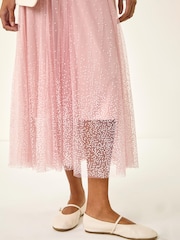 Roman Pink Polka Dot Print Elasticated Mesh Skirt - Image 5 of 5