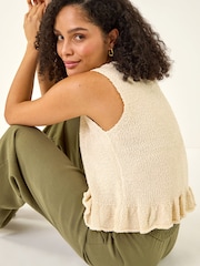 Roman White Textured Frill Hem Knit Vest - Image 1 of 5