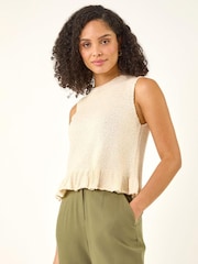 Roman White Textured Frill Hem Knit Vest - Image 4 of 5