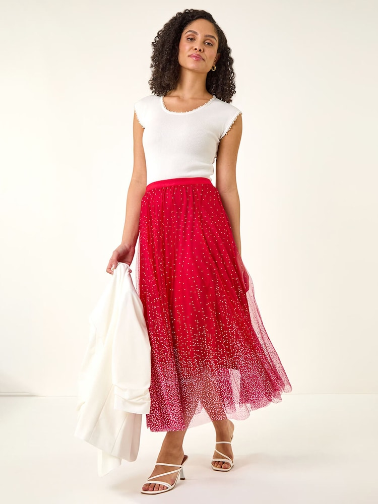 Roman Red Polka Dot Print Elasticated Mesh Skirt - Image 2 of 5
